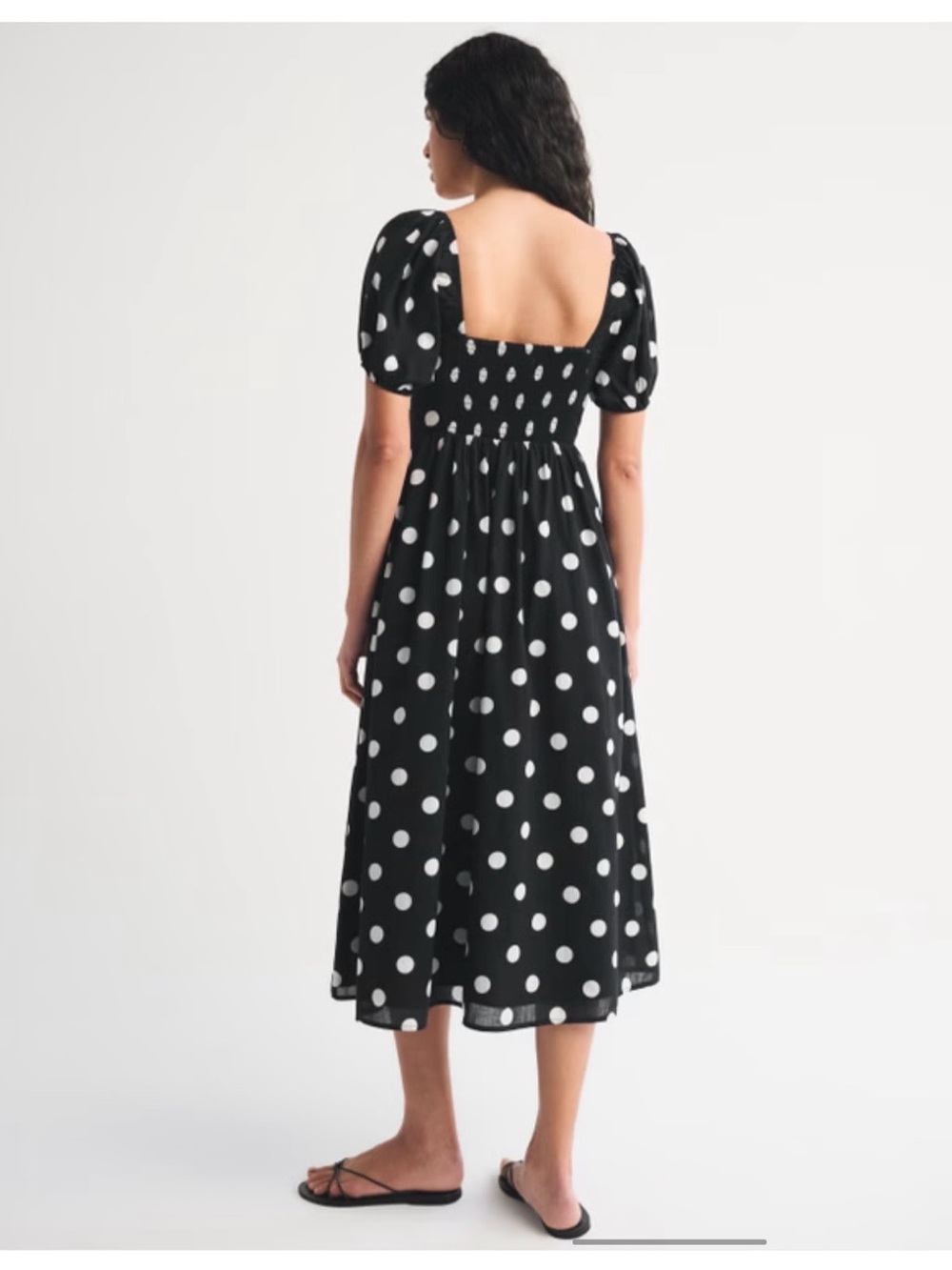 Abercrombie & Fitch Black and White Polka Dot Puff Sleeve Midi Dress - Picture 3 of 9